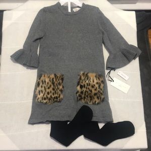 NEW Max Studio Baby Dress & Tights Set Gray 4T